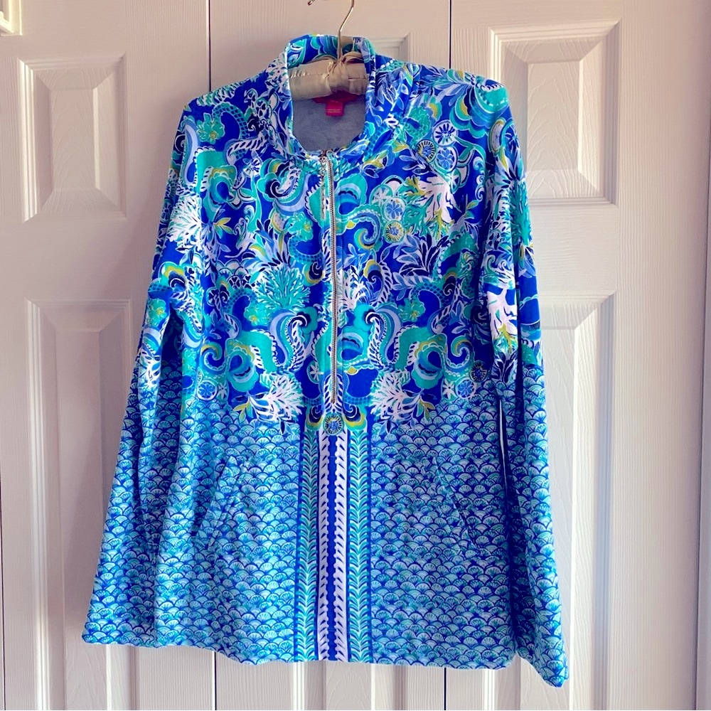 EUC LILLY PULITZER Size Large UPF 50+ Skipper Popover Blue Grotto